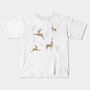 Rudolph Classy Champagne, Gold Reindeer Star Pattern Digital Illustration Kids T-Shirt